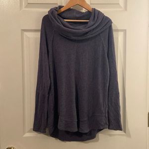 Cupio Cowl Neck Raw Hem Long Sleeve Top